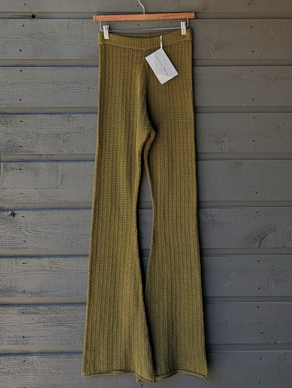 NWT Savannah Morrow Halle Pant Forest Green Crochet Knit Flare XS Organic Cotton